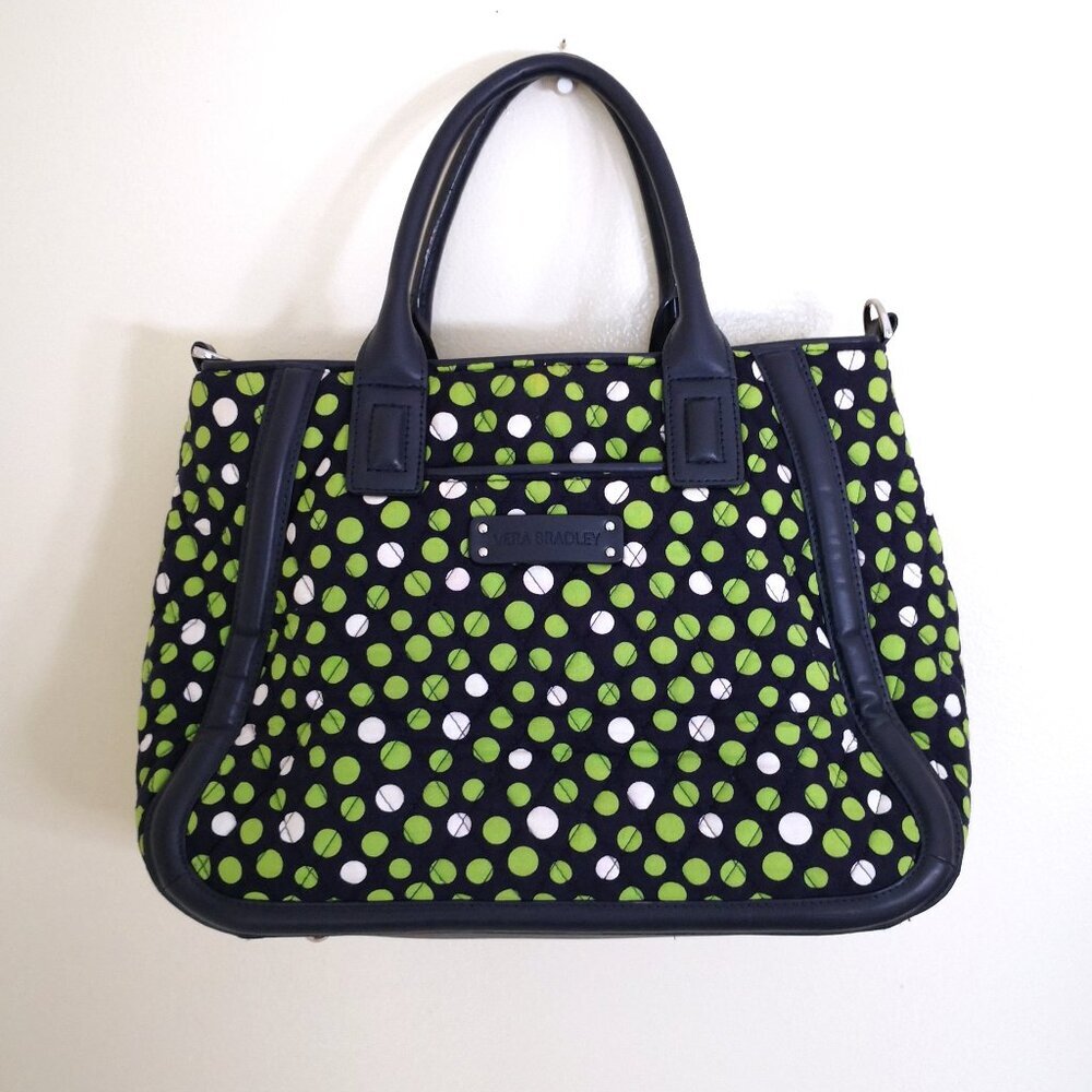 Vera Bradley Lucky‎ Dots Trapeze Tote Navy Blue With Green White Polka Do…